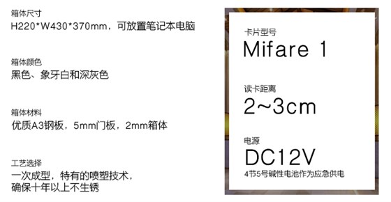 旅馆感应卡包管箱的手艺参数——优质Ａ３钢板，一次成型，特有的喷塑手艺，确保十年以上不生锈